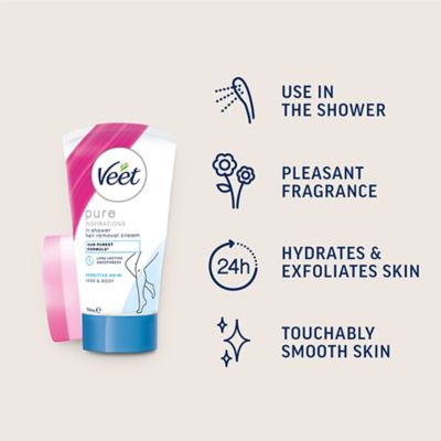 Veet In Shower Hair Removal Cream Legs Body Sensitive - 150ml