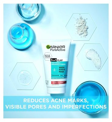 Garnier Pure Active 3in1 Clay Mask-Wash-Scrub For Oily Skin 150ml