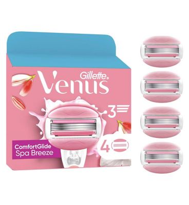 Gillette Venus Razor Blades, ComfortGlide Spa Breeze 3 Blade Women’s Razor Blades X4