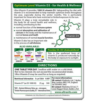 Vitabiotics Ultra D3 25 µg - 96 Tablets