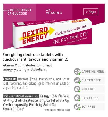 Dextro Energy Blackcurrant + Vitamin C Dextrose Tablets 2 x 47g (28 Tablets)