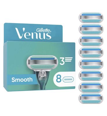 Gillette Venus Razor Blades, Smooth 3 Blade Women’s Razor Blades X8