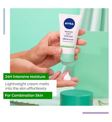 NIVEA 24H Moisture Mattifying Day Cream with Aloe Vera for Combination Skin 50ml