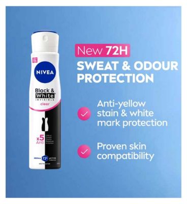 NIVEA Anti-Perspirant Deodorant Spray, Black & White Original, 72h, 250ml