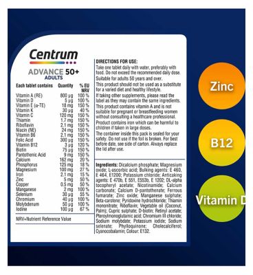 Centrum Advance 50+ Multivitamins & Minerals, 180 Tablets