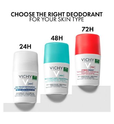 Vichy Deodorant 48H Intensive Anti-Perspirant Roll-On, Hypoallergenic, Suitable for Sensitive Skin 50ml