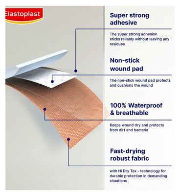 Elastoplast Extra Tough Waterproof Fabric Plasters, 12 Pack