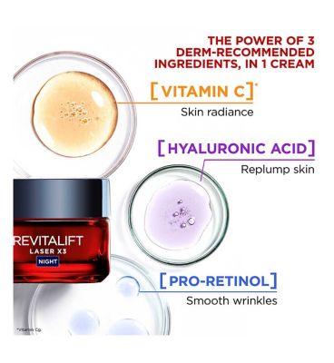 L'Oreal Paris Revitalift Laser Face Moisturiser Triple Action Anti-Ageing Night Cream 50ml