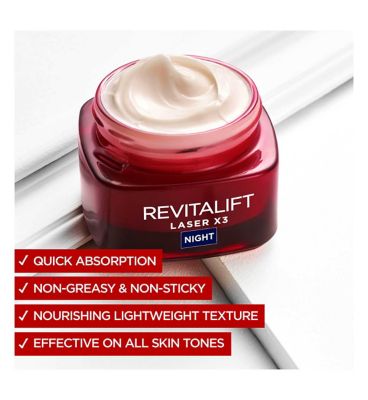 L'Oreal Paris Revitalift Laser Face Moisturiser Triple Action Anti-Ageing Night Cream 50ml
