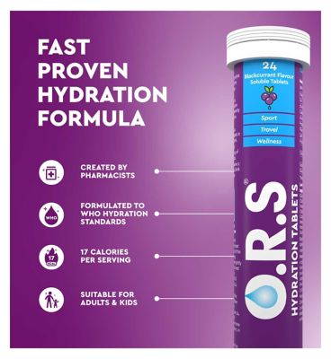 O.R.S Hydration, Blackcurrant Electrolyte Tablets For Everyday Hydration And Wellness - 24 Tablets