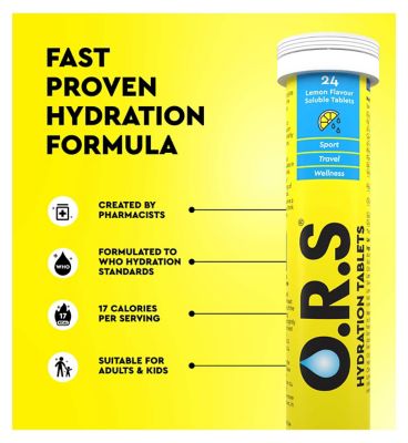 O.R.S Hydration, Lemon Electrolyte Tablets For Everyday Hydration And Wellness - 24 Tablets