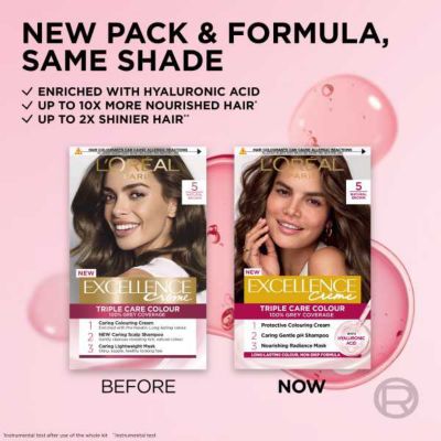 L’Oréal Paris Excellence Crème Permanent Hair Dye, Up to 100% Grey Hair Coverage, 5 Natural Brown