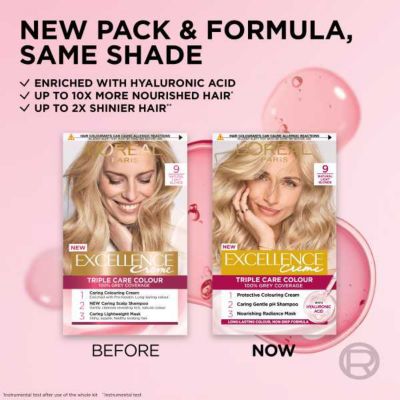 L’Oréal Paris Excellence Crème Permanent Hair Dye, Up to 100% Grey Hair Coverage, 9 Natural Light Blonde