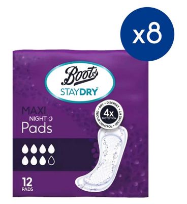 Staydry Maxi Night Liners for Moderate to Heavy Incontinence 8 Pack Bundle – 96 Liners
