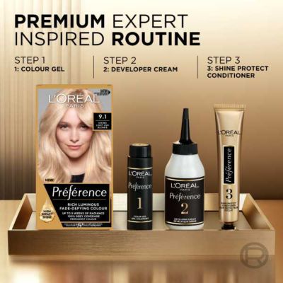 L’Oréal Paris Preference Permanent Hair Dye, Luminous Colour, Light Ash Blonde 9.1