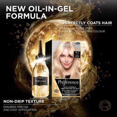 L’Oréal Paris Preference Permanent Hair Dye, Luminous Colour, Light Ash Blonde 9.1