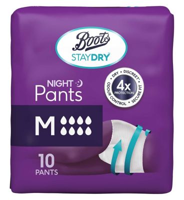 Boots Staydry Night Pants Medium - 80 Pants (8 Pack Bundle)