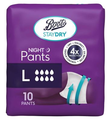 Boots Staydry Night Pants Large - 80 Pants (8 Pack Bundle)