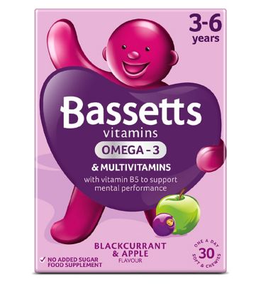 Bassetts Blackcurrant & Apple Flavour Multivitamins with Omega 3 - 3-6 Years. 30 Pack
