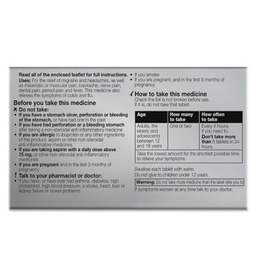 Boots Migraine Pain Relief 342mg Tablets - 12 Tablets