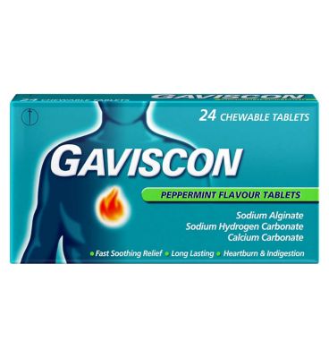 Gaviscon Heartburn & Indigestion Relief Tablets Peppermint Flavour Tablets x24