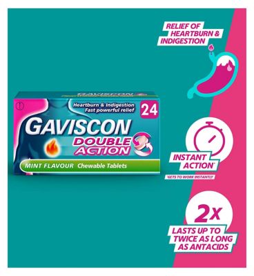 Gaviscon Double Action Heartburn & Indigestion Mint Flavour Tablets x24