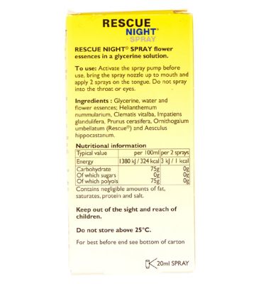 Bach Rescue Remedy Night Spray 20ml – Flower Essences for Natural Night's Sleep