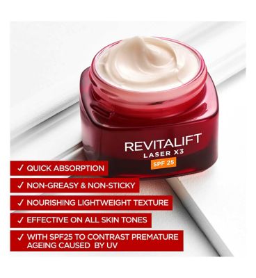 L'Oreal Paris Revitalift Laser Face Moisturiser With SPF 25 Triple Action Anti-Ageing Day Cream 50ml