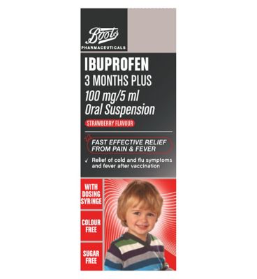 Boots 3 Months Plus Ibuprofen 100mg/5ml Oral Suspension Strawberry Flavour – 200 ml
