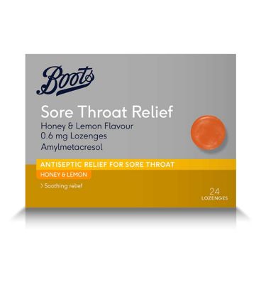 Boots Sore Throat Relief Honey & Lemon Flavour 0.6mg Lozenges - 24 Lozenges