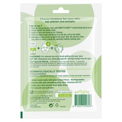 Simple Kind To Skin Sheet Mask De-Stress 1 pc