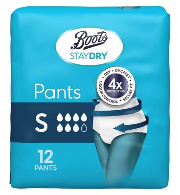 Boots Staydry Pants Small - 144 Pants (12 Pack Bundle)