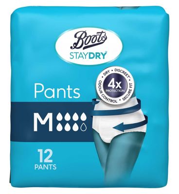 Boots Staydry Pants Medium - 144 Pants (12 Pack Bundle)