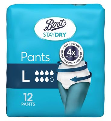 Boots Staydry Pants Large - 144 Pants (12 Pack Bundle)