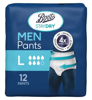 Boots Staydry Men Pants Large - 144 Pants (12 Pack Bundle)