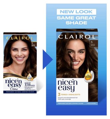 Clairol Nice'n Easy Crème Oil Infused Permanent Hair Dye 5 Medium Brown 177ml
