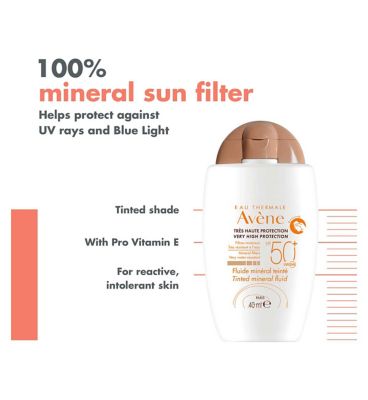 Avène Very High Protection Tinted Mineral Fluid SPF50+ Sun Cream for Intolerant Skin 40ml