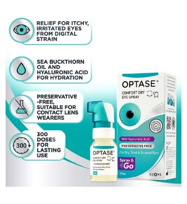 Optase Comfort Dry Eye Spray - for Dry, Tired, Irritated and Strained Eyes and Eyelids - 300 Sprays - 17ml