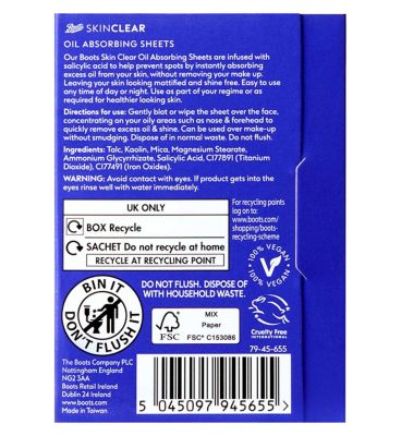 Boots skin clear oil absorbing sheets 50pk