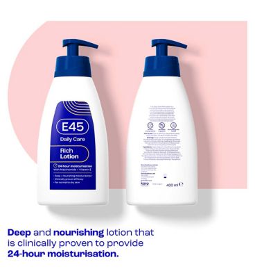 E45 Rich 24h Body Lotion Moisturiser with Primrose Oil for Dry & Sensitive Skin - 400ml
