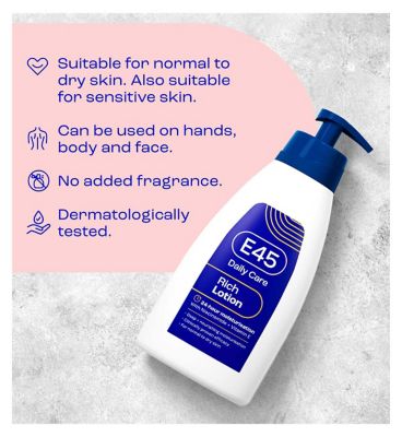 E45 Rich 24h Body Lotion Moisturiser with Primrose Oil for Dry & Sensitive Skin - 400ml