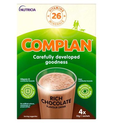 Complan Chocolate Flavour Nutritional Drink - 4 packs (16 x 55g sachets)