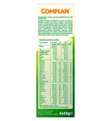 Complan Chocolate Flavour Nutritional Drink - 4 packs (16 x 55g sachets)