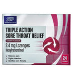 Boots Triple Action Sore Throat Relief 2.4 mg Lozenges - Cherry Flavour - 24 Lozenges