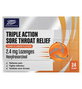 Boots Triple Action Sore Throat Relief 2.4mg Lozenges - Honey & lemon - 24 Lozenges