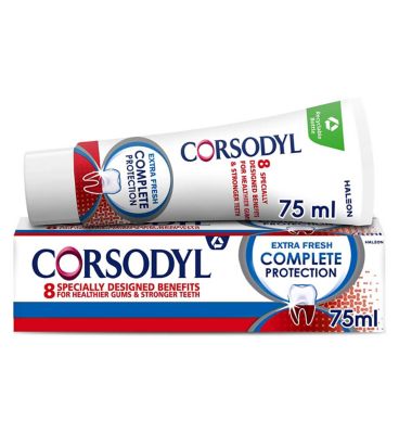 Corsodyl Complete Protection Gum Care Whitening Toothpaste Extra Fresh 75ml