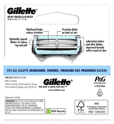 Gillette SkinGuard Sensitive Razor Blade Refills for Men, 4 Blades