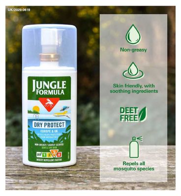 Jungle Formula Dry Protect Insect Repellent 90ml Spray - DEET-free - Up To 6 Hours Protection - Non Greasy