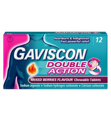 Gaviscon Double Action Heartburn & Indigestion Mixed Berries Flavour Tablets x12