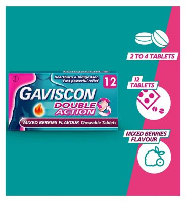 Gaviscon Double Action Heartburn & Indigestion Mixed Berries Flavour Tablets x12